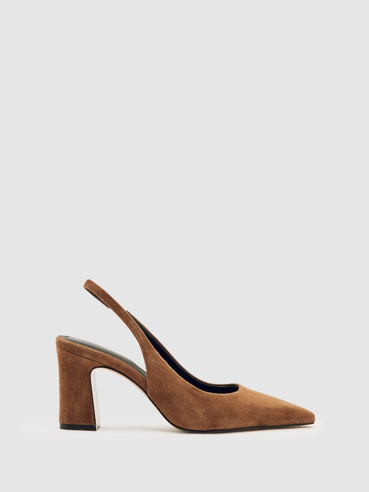 Reiss Tan Lorena Suede Slingback Court Shoes - Image 1 of 5 Reiss Tan Lorena Suede Slingback Court Shoes - Image 1 of 5