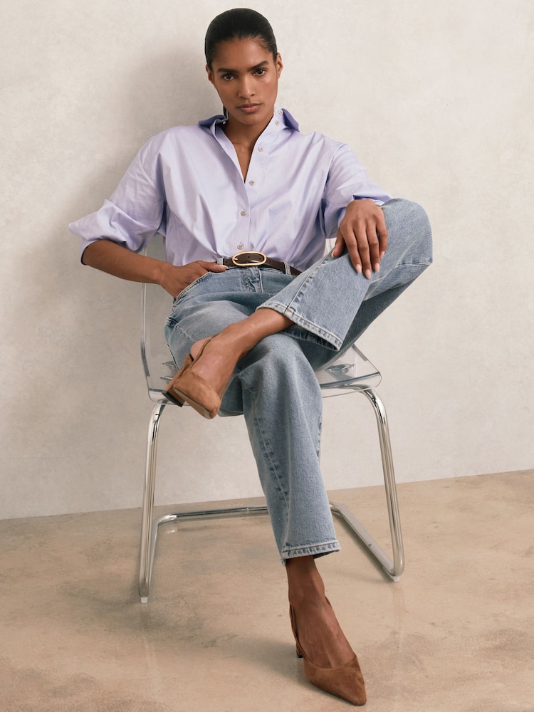 Reiss Tan Lorena Suede Slingback Court Shoes - Image 2 of 5 Reiss Tan Lorena Suede Slingback Court Shoes - Image 2 of 5