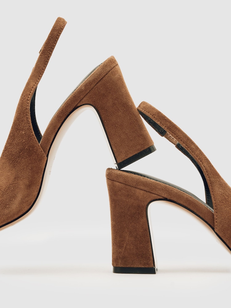 Reiss Tan Lorena Suede Slingback Court Shoes - Image 5 of 5 Reiss Tan Lorena Suede Slingback Court Shoes - Image 5 of 5