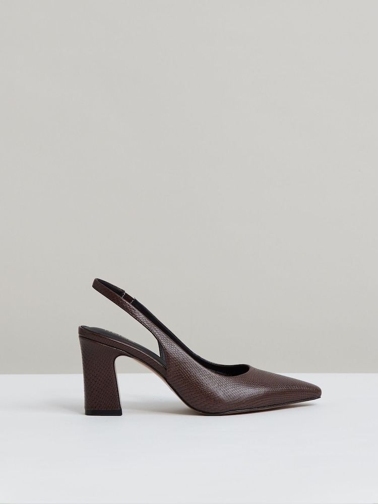Reiss Chocolate Lorena Leather Slingback Court Shoes - Image 1 of 5 Reiss Chocolate Lorena Leather Slingback Court Shoes - Image 1 of 5