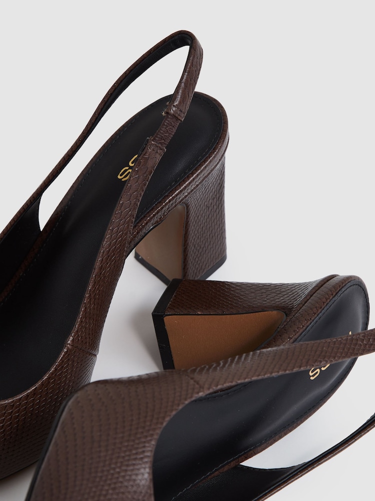 Reiss Chocolate Lorena Leather Slingback Court Shoes - Image 5 of 5 Reiss Chocolate Lorena Leather Slingback Court Shoes - Image 5 of 5