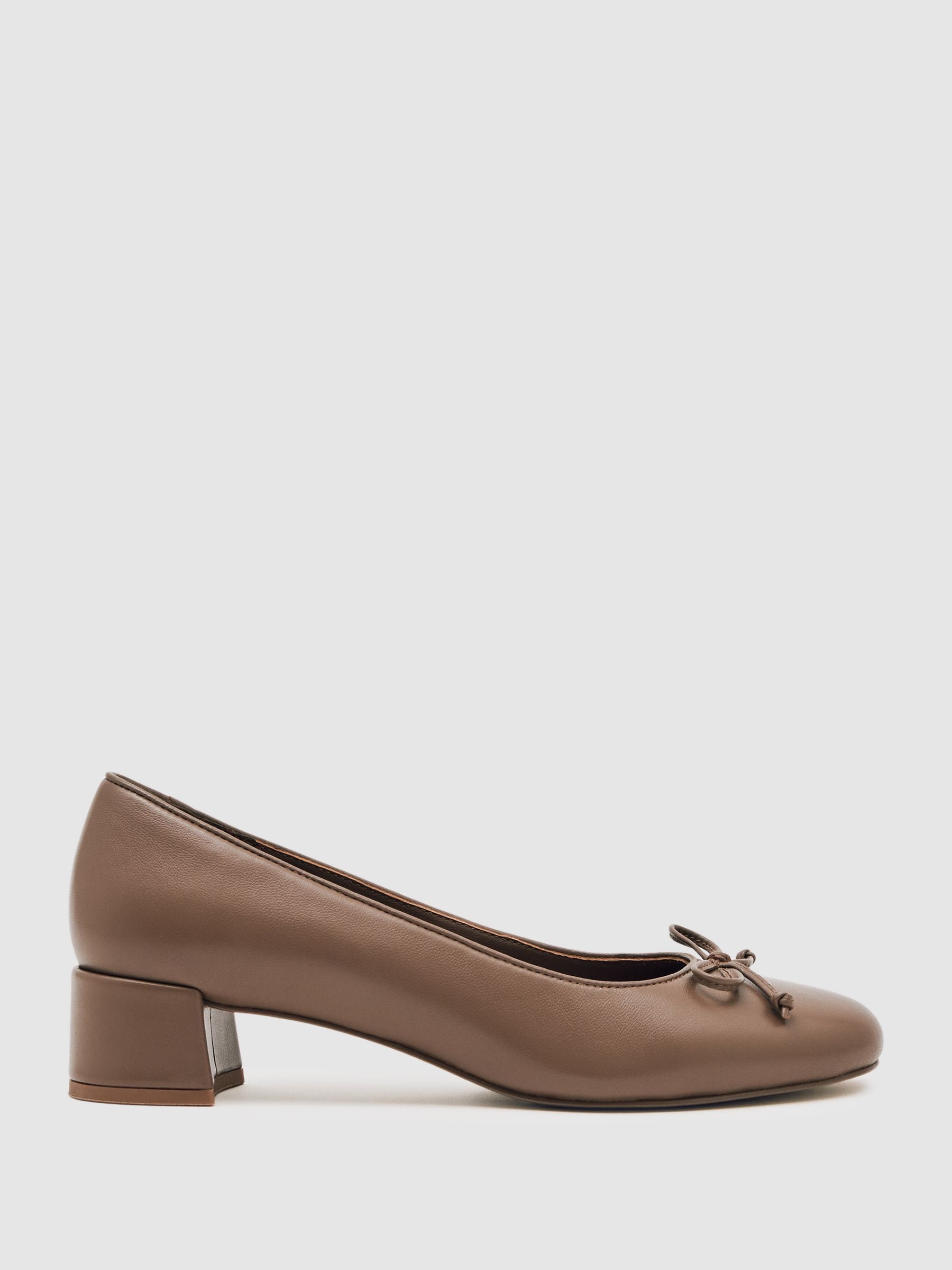 Reiss Neutral Leather Block Heel Ballerina Shoes