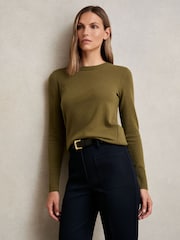 Reiss Khaki Green Anya Wool-Blend Open-Stitch Jumper with Cashmere - Image 1 of 5
