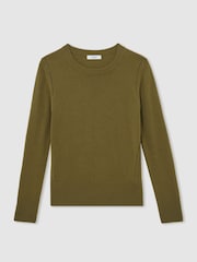 Reiss Khaki Green Anya Wool-Blend Open-Stitch Jumper with Cashmere - Image 2 of 5