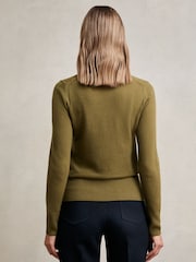 Reiss Khaki Green Anya Wool-Blend Open-Stitch Jumper with Cashmere - Image 4 of 5