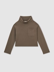 Reiss Khaki Green Iris Interlock Jersey Funnel Neck Sweatshirt - Image 2 of 6