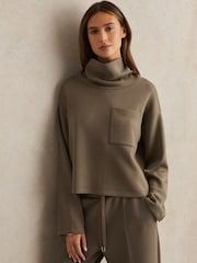 Reiss Khaki Green Iris Interlock Jersey Funnel Neck Sweatshirt - Image 3 of 6