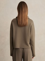 Reiss Khaki Green Iris Interlock Jersey Funnel Neck Sweatshirt - Image 5 of 6