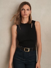 Reiss Black Rhylee Cut-Out Rib-Knit Vest - Image 1 of 5