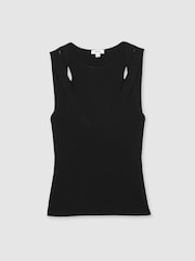 Reiss Black Rhylee Cut-Out Rib-Knit Vest - Image 2 of 5
