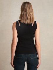 Reiss Black Rhylee Cut-Out Rib-Knit Vest - Image 4 of 5