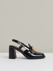 Reiss Black Laura Patent Leather Slingback Heeled Loafers - Image 1 of 5