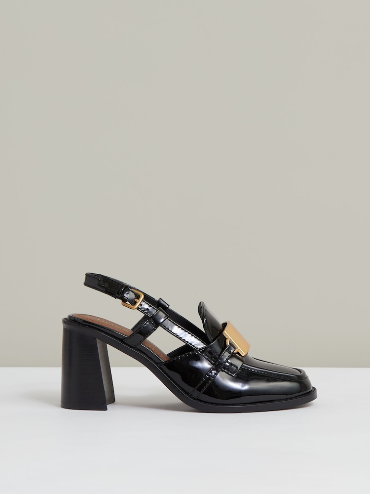 Reiss Black Laura Patent Leather Slingback Heeled Loafers - Image 1 of 5