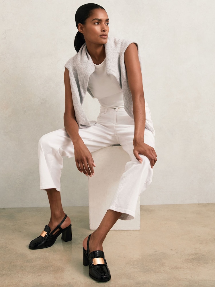 Reiss Black Laura Patent Leather Slingback Heeled Loafers - Image 2 of 5 Reiss Black Laura Patent Leather Slingback Heeled Loafers - Image 2 of 5