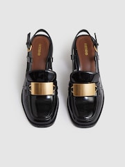 Reiss Black Laura Patent Leather Slingback Heeled Loafers - Image 4 of 5