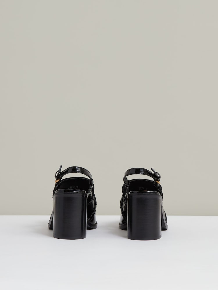 Reiss Black Laura Patent Leather Slingback Heeled Loafers - Image 5 of 5