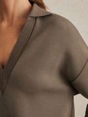 Reiss Khaki Green Bernie Interlock Open Collar Sweatshirt - Image 4 of 7