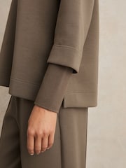 Reiss Khaki Green Bernie Interlock Open Collar Sweatshirt - Image 5 of 7