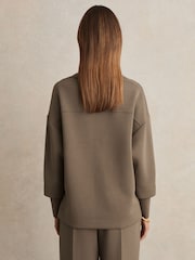 Reiss Khaki Green Bernie Interlock Open Collar Sweatshirt - Image 6 of 7