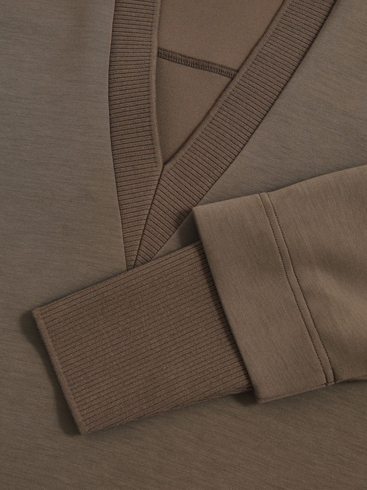 Reiss Khaki Green Bernie Interlock Open Collar Sweatshirt - Image 7 of 7