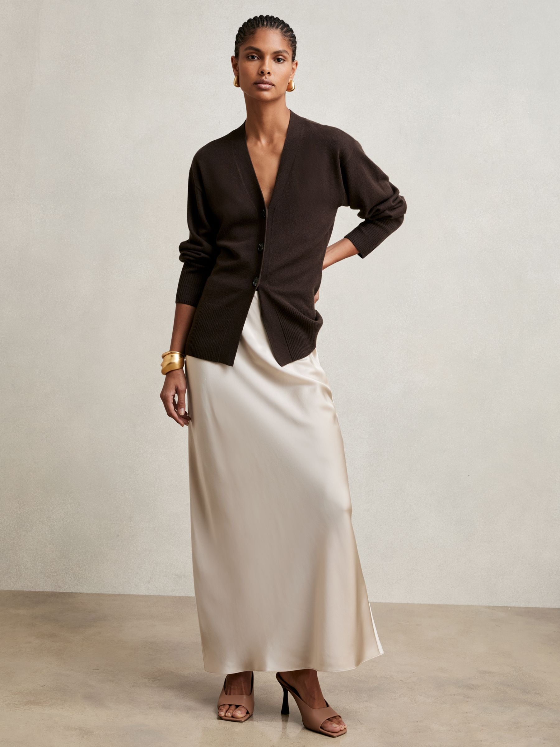 Buy Reiss Chocolate Tyla Wool-Blend Fitted Cardigan With Cashmere