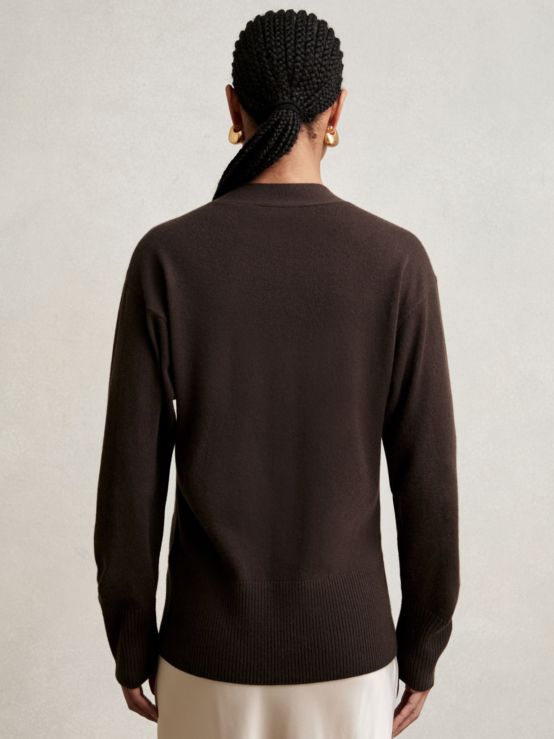 Buy Reiss Chocolate Tyla Wool-Blend Fitted Cardigan With Cashmere