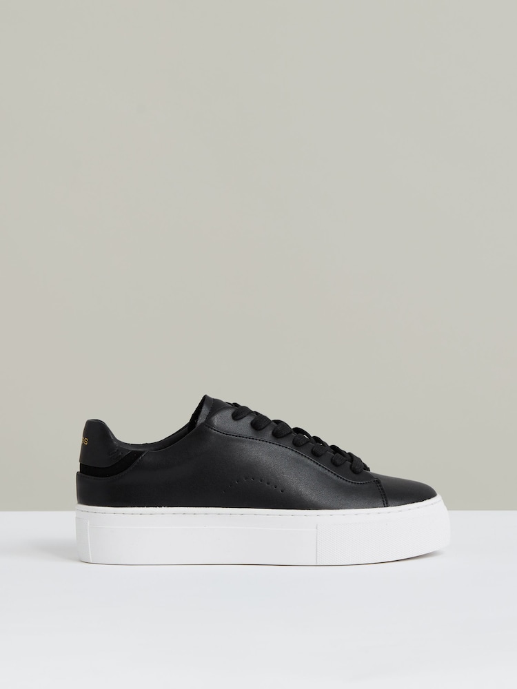 Reiss Black Francesca Leather Low Top Trainers - Image 1 of 5