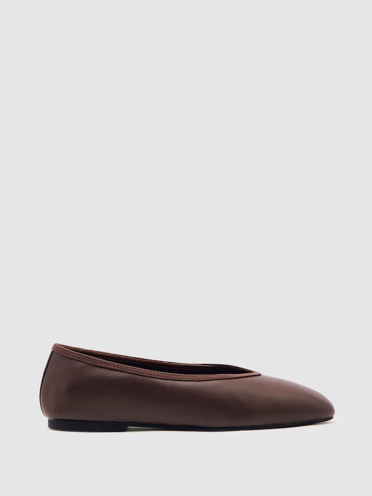 Reiss Brown Dina Nappa Leather Ballet Flats - Image 1 of 5