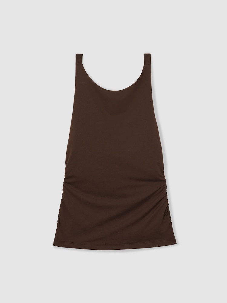 Reiss Chocolate Brown Nadia Ruched Jersey Cowl Back Vest - Image 2 of 6