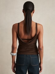 Reiss Chocolate Brown Nadia Ruched Jersey Cowl Back Vest - Image 5 of 6