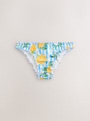 White/Blue Stripe Lemon Print Lettuce Edge High Leg Bikini Bottoms - Image 6 of 8