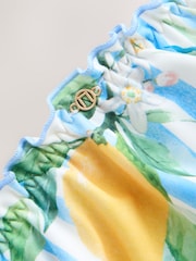 White/Blue Stripe Lemon Print Lettuce Edge High Leg Bikini Bottoms - Image 7 of 8