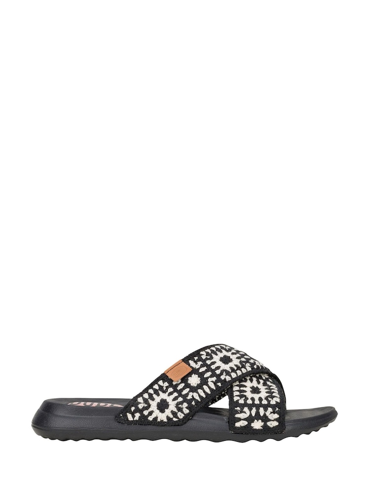 HEYDUDE Christi Slide Cottage Crochet Black Mules - Image 1 of 4