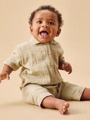 MORI Green 100% Cotton Muslin Dungarees - Image 1 of 4