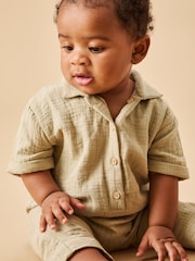 MORI Green 100% Cotton Muslin Dungarees - Image 2 of 4