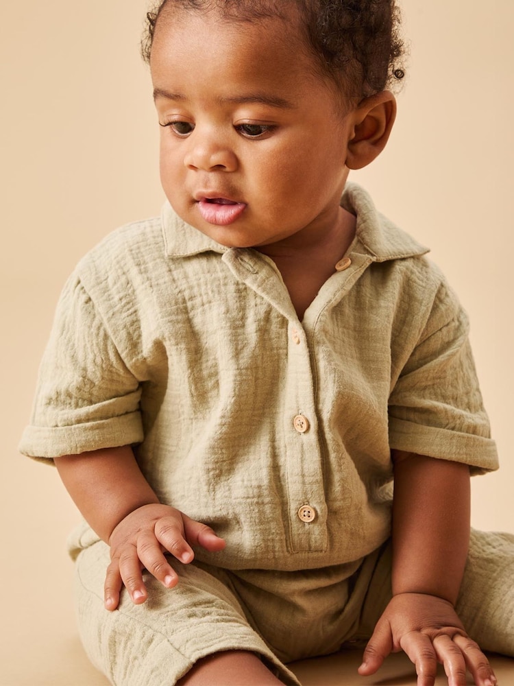 MORI Green 100% Cotton Muslin Dungarees - Image 2 of 4