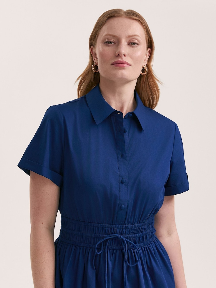 Finery Blue Penny Cotton Midi Shirt Dress - Image 4 of 4 Finery Blue Penny Cotton Midi Shirt Dress - Image 4 of 4
