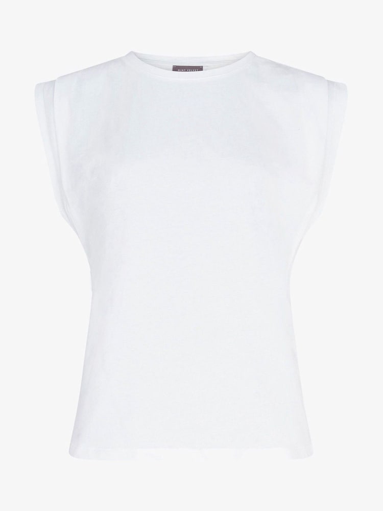 Mint Velvet White Extended Shoulder 100% Cotton T-Shirt - Image 2 of 3