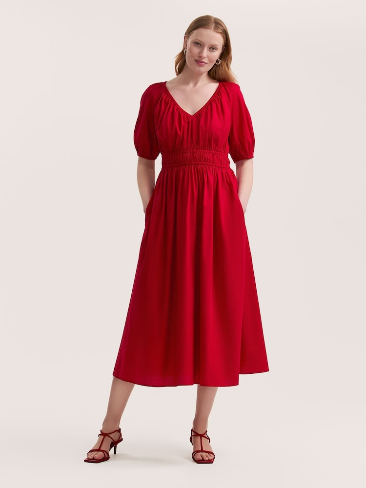 Finery Red Piper Cotton Midi Dress - Image 1 of 4