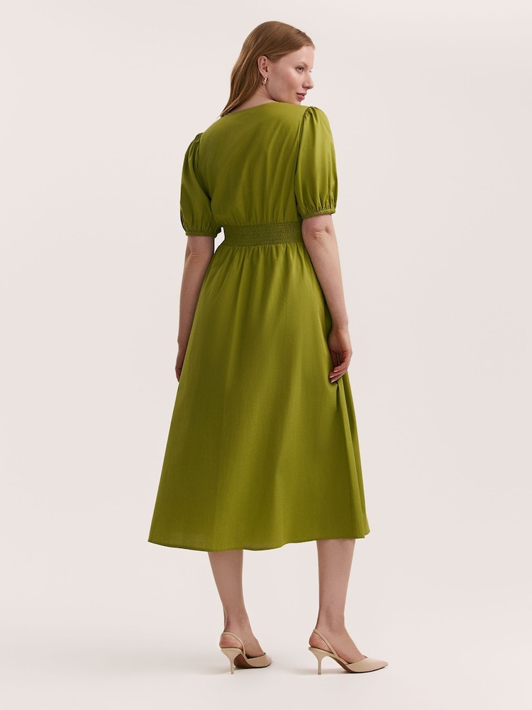 Finery Green Addison Cotton Button Through Midi Dress - Image 2 of 4