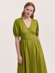 Finery Green Addison Cotton Button Through Midi Dress - Image 4 of 4