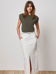 Mint Velvet Green Extended Shoulder 100% Cotton T-Shirt - Image 2 of 4
