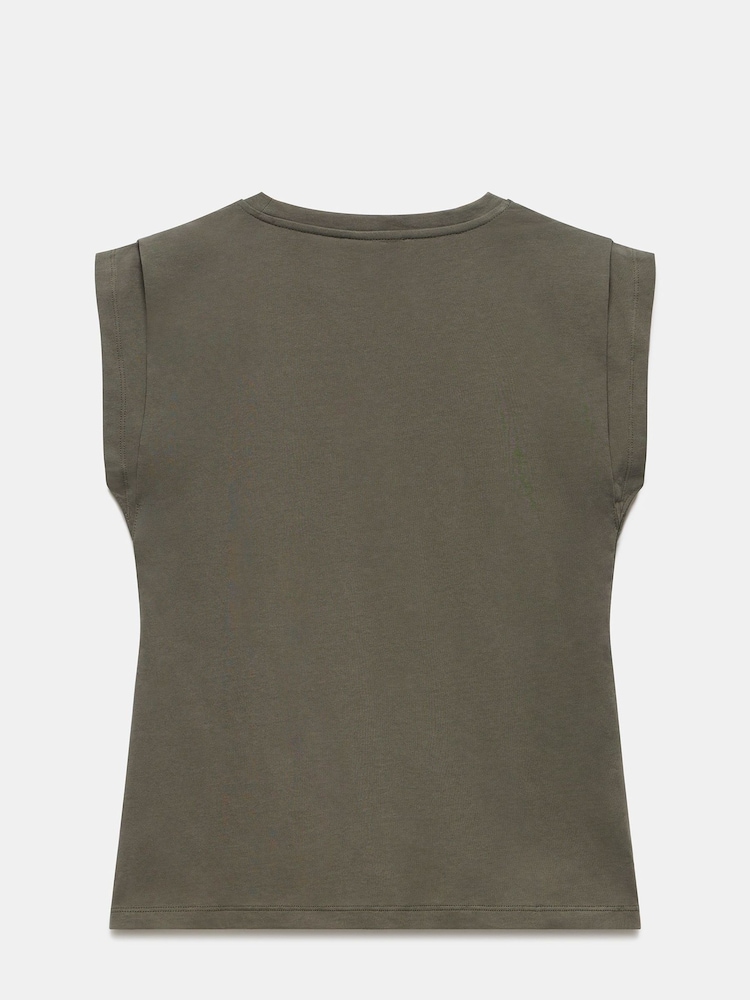 Mint Velvet Green Extended Shoulder 100% Cotton T-Shirt - Image 4 of 4