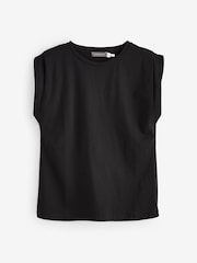 Mint Velvet Black Cotton Extended Shoulder T-Shirt - Image 1 of 1