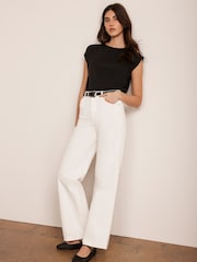 Mint Velvet Black Cotton Extended Shoulder T-Shirt - Image 2 of 7