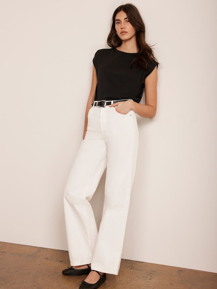 Mint Velvet Black Cotton Extended Shoulder T-Shirt - Image 2 of 7