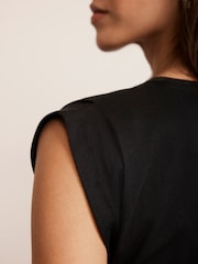 Mint Velvet Black Cotton Extended Shoulder T-Shirt - Image 4 of 7