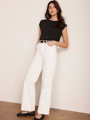 Mint Velvet Black Cotton Extended Shoulder T-Shirt - Image 6 of 7