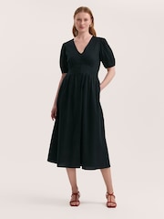 Finery Black Addison Cotton Button Through Midi Dress - Image 1 of 4