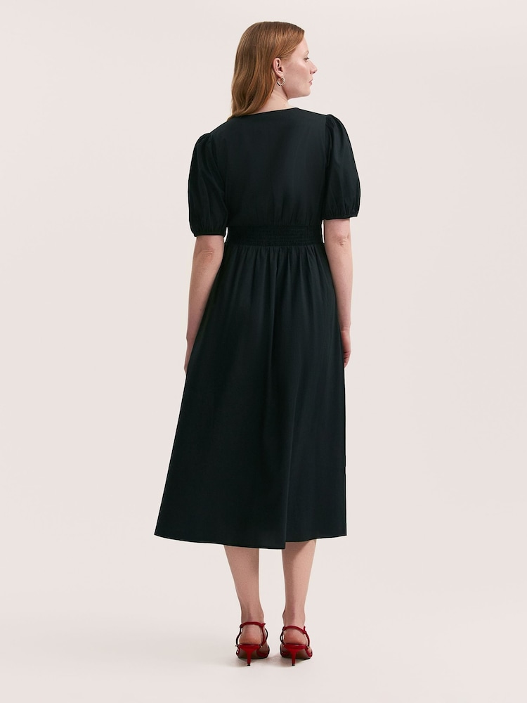 Finery Black Addison Cotton Button Through Midi Dress - Image 2 of 4